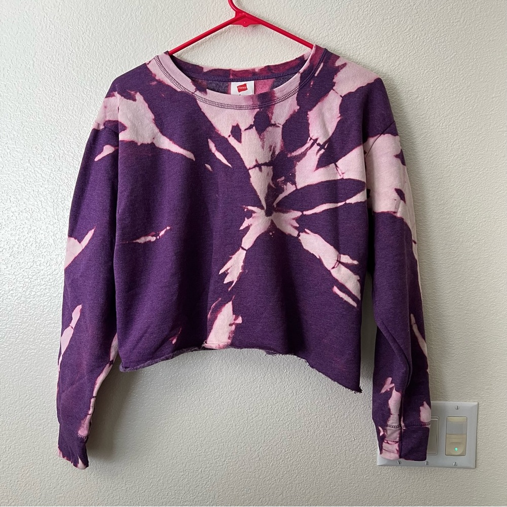 Hanes Purple & White Trendy Tie Dye Crop Sweatshirt